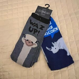 Rhino and Ostrich Print Socks-Set of 2-One Size-New- Fun